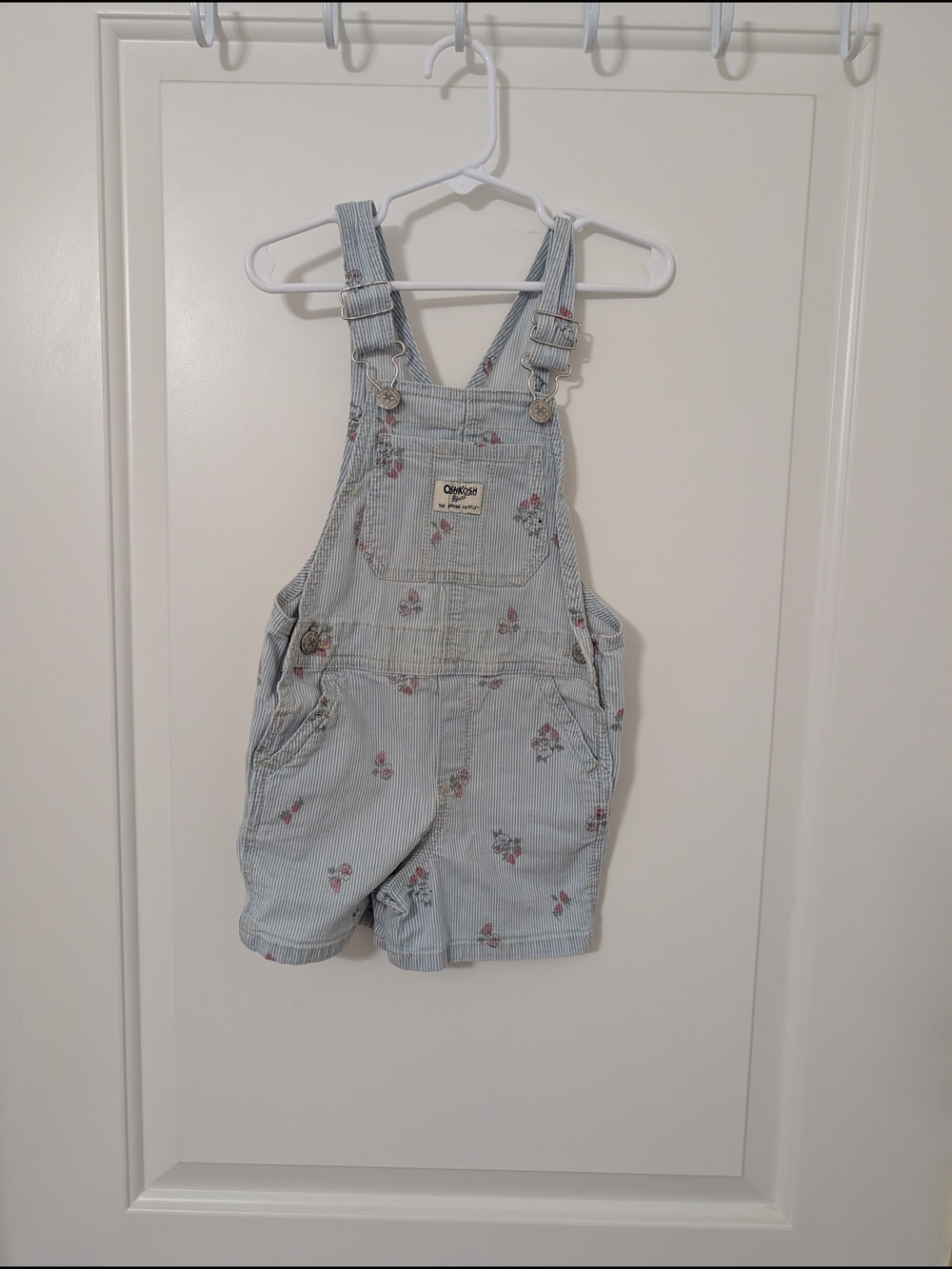 OshKosh B'gosh 3T Floral Railroad Stripe Shortall Overalls Toddler